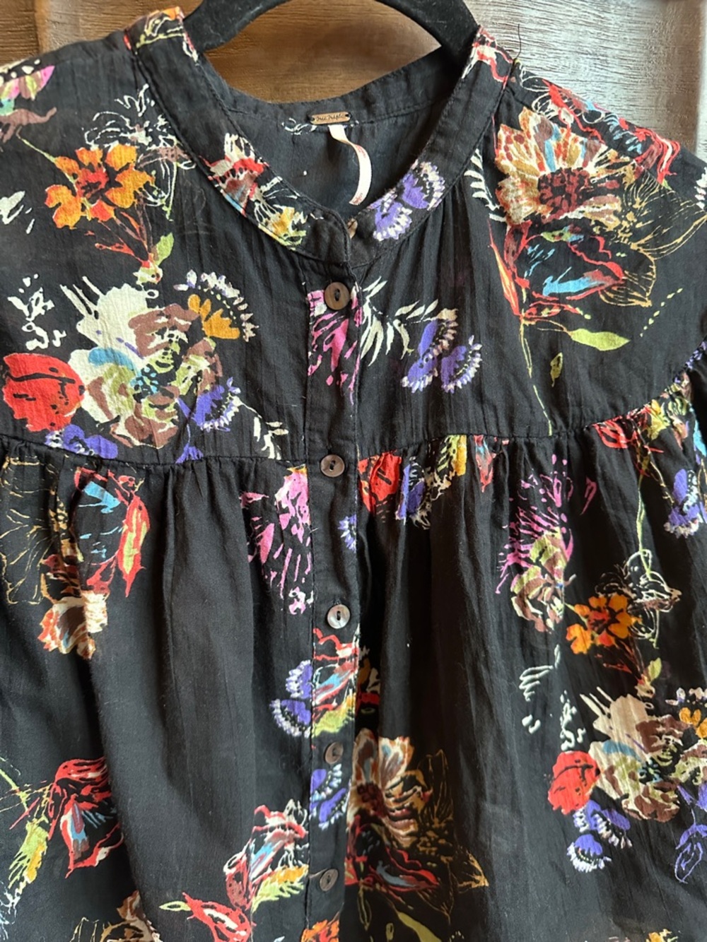 Free People Black Sheer Floral Button-Up Blouse - Picture 3 of 7